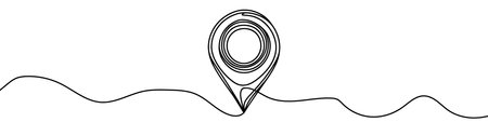 Single line is creating a location pin over a wavy road. Vector illustration.のイラスト素材
