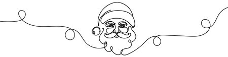 Continuous line drawing of face of Santa Claus. One line drawing of a face of Santa Claus. Vector illustration.のイラスト素材