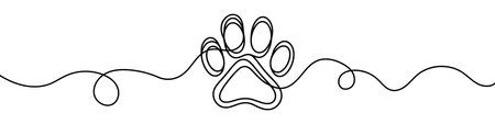 Continuous line drawing of animal footprint. One line drawing of an animal footprint. Vector illustration.のイラスト素材