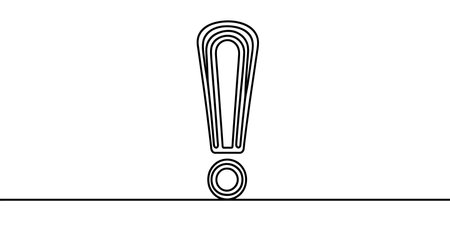 Continuous linear drawing of exclamation mark. One line drawing exclamation mark. Exclamation mark in one line style. Vector illustration.のイラスト素材