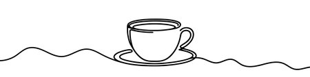 Minimalist continuous line drawing representing a cup of coffee on a saucer. Vector illustration.のイラスト素材