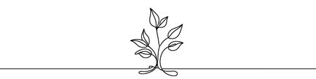 Minimalist continuous line drawing representing a growing plant with leaves. Vector illustration.のイラスト素材