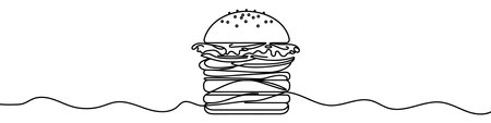 Single continuous line drawing representing a big hamburger. Vector illustration.のイラスト素材