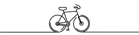 Minimalist vector illustration representing a bicycle standing on a road, made as a continuous line drawingのイラスト素材