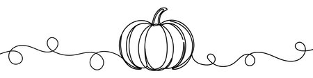 One continuous line illustration of a pumpkin, isolated on white background. This is a one line art of a pumpkin.のイラスト素材