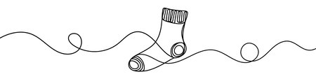 One continuous line illustration of a sock, isolated on white background. This is a one line art of a sockのイラスト素材