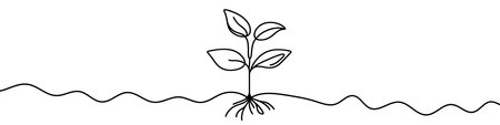 Minimalist continuous line drawing representing a growing plant with leaves. Vector illustration.のイラスト素材