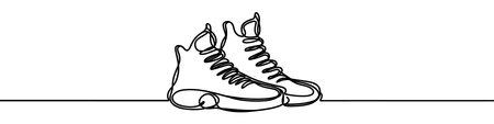 One continuous line illustration of boots, isolated on white background. This is a one line art of bootsのイラスト素材