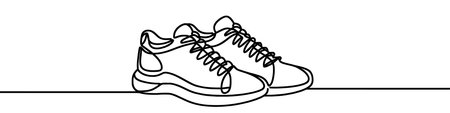 One continuous line illustration of boots, isolated on white background. This is a one line art of bootsのイラスト素材