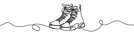 One continuous line illustration of boots, isolated on white background. This is a one line art of bootsのイラスト素材