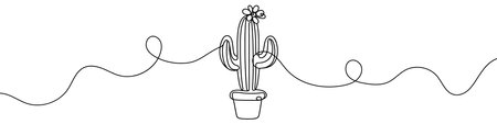 One continuous line illustration of a cactus, isolated on white background. Line art of a cactusのイラスト素材