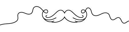 One continuous line illustration of a mustache, isolated on white background. Line art of a mustache.のイラスト素材