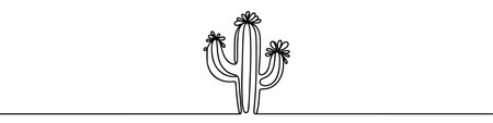 One continuous line illustration of a cactus, isolated on white background. Line art of a cactusのイラスト素材