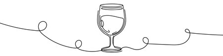 Minimalist continuous one line drawing of a wineglass on white backgroundのイラスト素材