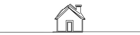 One continuous line illustration of a house, isolated on white background. Line art of houseのイラスト素材