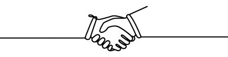 One continuous line illustration of a handshake, isolated on white background. Line art of handshake.のイラスト素材