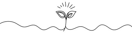 Minimalist continuous line drawing representing a growing plant with leaves. Vector illustration.のイラスト素材