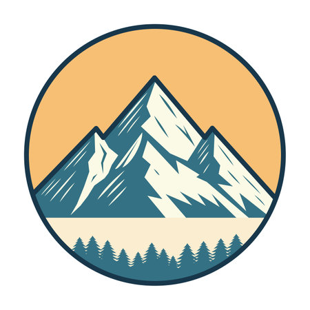Snowy mountain with pine trees and clouds. Travel concept. Mountain landscape illustration. Vector illustrationのイラスト素材