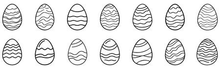 Linear Easter egg. Set of Easter eggs in doodle style. Happy Easter hand drawn on white background. Vector illustrationのイラスト素材