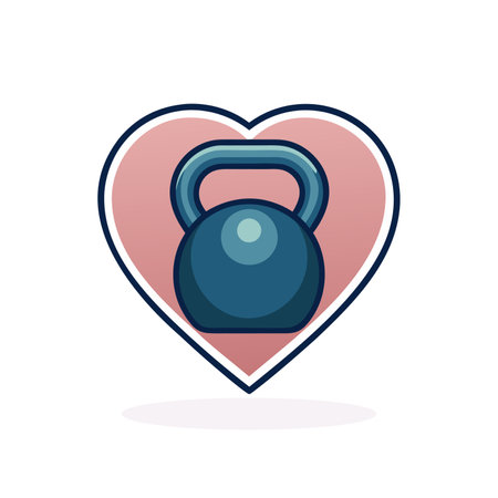 Kettlebell icon. Kettlebell with heart shape expressing love for working out, promoting a healthy lifestyle, and passion for fitness. Vector illustrationのイラスト素材