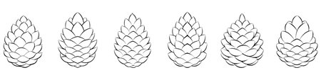 Pine cone icon. Set of six different fir cones isolated on white background. Vector illustrationのイラスト素材