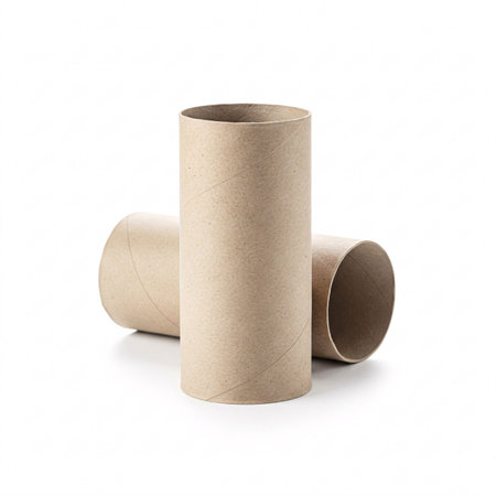 Empty toilet paper rolls isolated on a white background. Cardboard tubes, cylinder, hygiene, household.の写真素材
