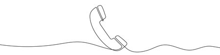 Black telephone receiver in one line art style. Telephone receiver drawing with editable stroke on white background. Vector illustration.のイラスト素材