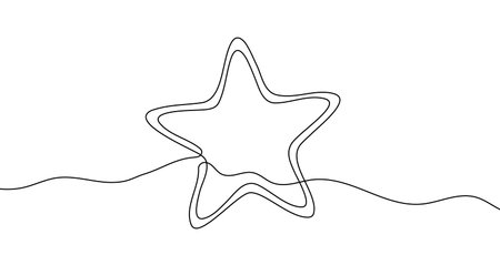 Black star in one line art style. Star drawing with editable stroke on white background. Vector illustration.のイラスト素材