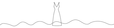 Black women's dress in single line art style. Editable minimalist dress drawing on white background. Vector illustration.のイラスト素材