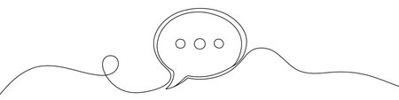 Black speech bubble with three dots in one line art style. Speech bubble drawing with editable stroke on white background. Vector illustration.のイラスト素材