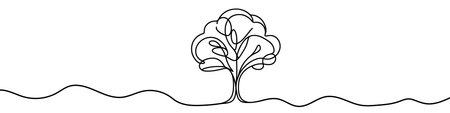Tree icon. Continuous one line drawing of tree. Tree in one line style, isolated on white background. Vector illustration.のイラスト素材