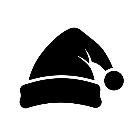 Black and white vector icon of a Santa Claus hat isolated on white background.のイラスト素材