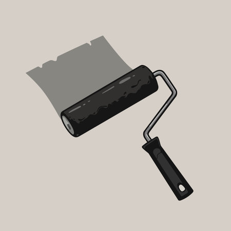 Colored vector illustration of a black paint roller leaving a gray paint mark, isolated on a light backgroundのイラスト素材