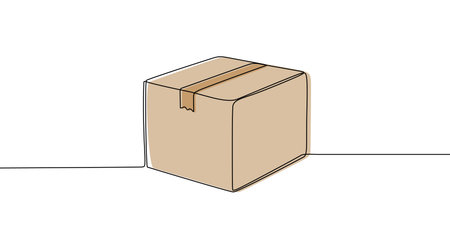 Packed box in one line art style. Box drawing with color fill and black stroke. Vector illustration.のイラスト素材