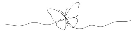 Butterfly in one line art style. Butterfly drawing with editable black stroke on white background. Vector illustration.のイラスト素材