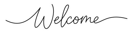 "Welcome" lettering in one line art style. Word drawing with editable black stroke on white background. Vector illustration.のイラスト素材