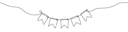 Festive garland in one line art style. Drawing of a garland with flags with an editable black stroke...