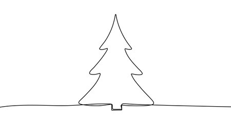 Christmas tree in one line art style. Christmas tree drawing with editable black stroke on a white background. Vector illustration.のイラスト素材