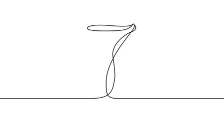 Number "7" in one line art style. Drawing of the digit seven with editable black stroke on a white background. Vector illustration.のイラスト素材