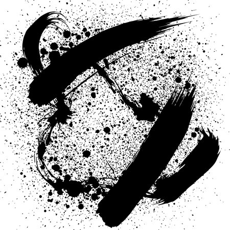 Abstract black brush strokes and splatters. Black artistic elements isolated on white background. Vector graphic.のイラスト素材