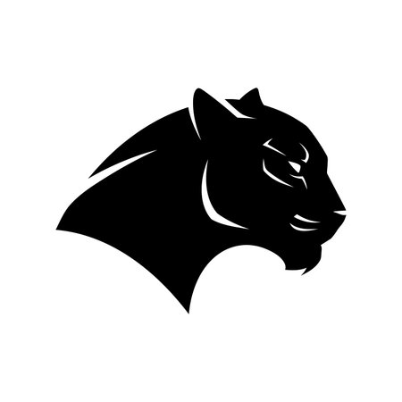 Panther head icon. Black and white icon of a panther's head, isolated on white background. Vector illustration.のイラスト素材