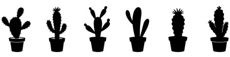 Cactus icon. Black cactus icons isolated on white background. Vector illustration.のイラスト素材