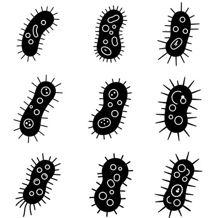 Bacteria icons. Black bacteria icons isolated on white background. Vector illustration.のイラスト素材