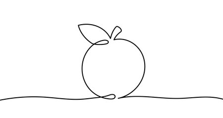 Apple in one line art style. Drawing of apple with editable black stroke on white background. Vector illustration.のイラスト素材