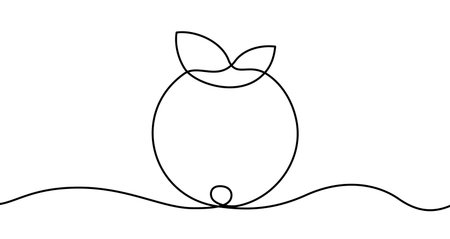 Blueberry in one line art style. Drawing of blueberry with two leaves with editable black stroke. Vector illustration.のイラスト素材