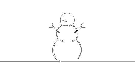 Snowman in one line art style. Snowman drawing with editable black stroke on white background. Vector illustration.のイラスト素材