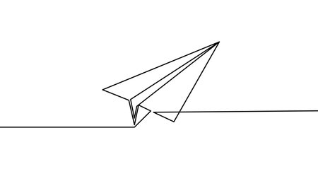 Paper airplane in one line art style. Paper plane drawing with editable black stroke on white background. Vector illustration.のイラスト素材