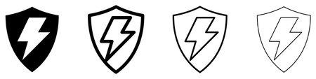 Shield with lightning icon. Symbol of safety, protection or electricity: black silhouette and...