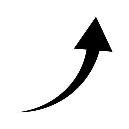 Black silhouette of an upward-curved arrow on a white background. Minimalist vector illustration...