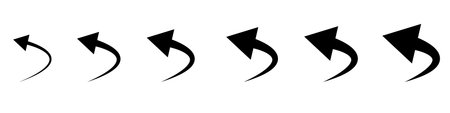 A set of six black curved arrows pointing left. Minimalist vector illustration for indicating a...